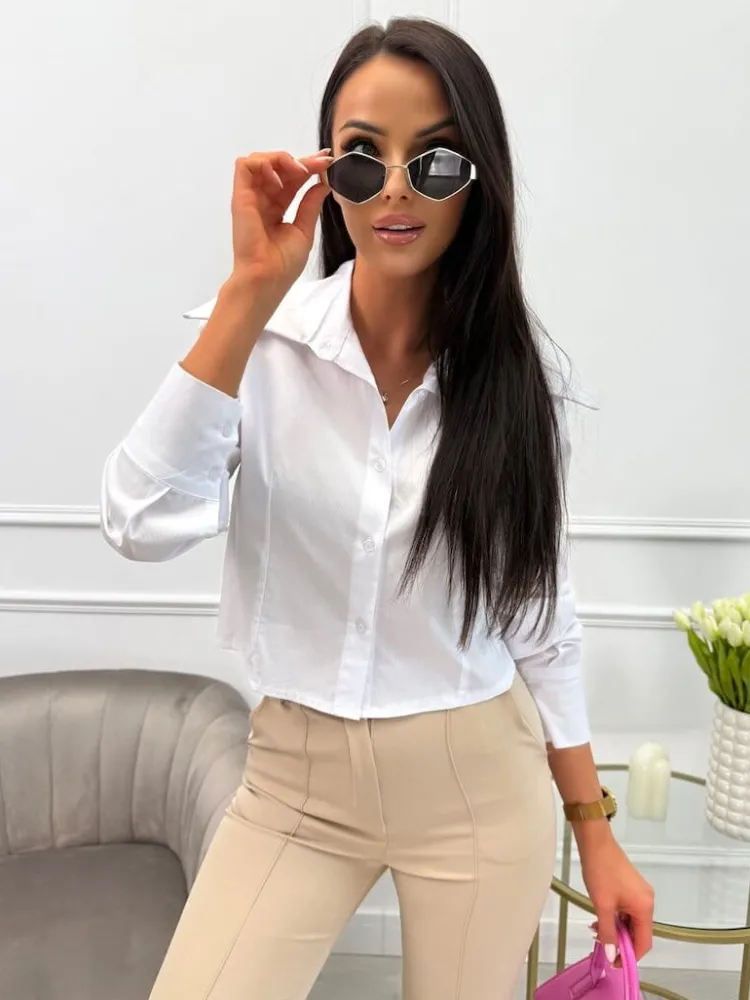Biała Krótka Koszula 13752-130-A|Modna Kiecka Outlet