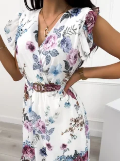 Biała Sukienka w Kwiaty 12280-347-Q|Modna Kiecka Discount