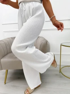 Białe Bawełniane Spodnie 13988-525-B|Modna Kiecka Hot