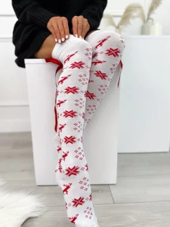 Białe Wzorzyste Zakolanówki ze Wstążką 10915-334-A|Modna Kiecka Fashion