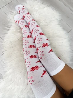 Białe Wzorzyste Zakolanówki ze Wstążką 10915-334-A|Modna Kiecka Fashion