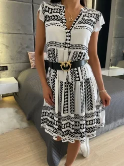 Biało-Czarna Sukienka Oversize 11726-167-B|Modna Kiecka Online