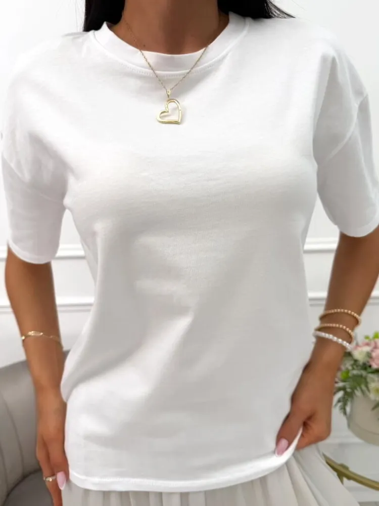 Biały T-shirt z Brązową Chustą 14065-114-A|Modna Kiecka Outlet