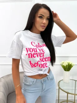 Biały T-shirt z Nadrukiem 13959-41-A|Modna Kiecka New
