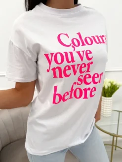 Biały T-shirt z Nadrukiem 13959-41-A|Modna Kiecka New