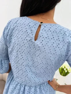 Błękitna Ażurowa Sukienka 13846-427-B|Modna Kiecka Outlet