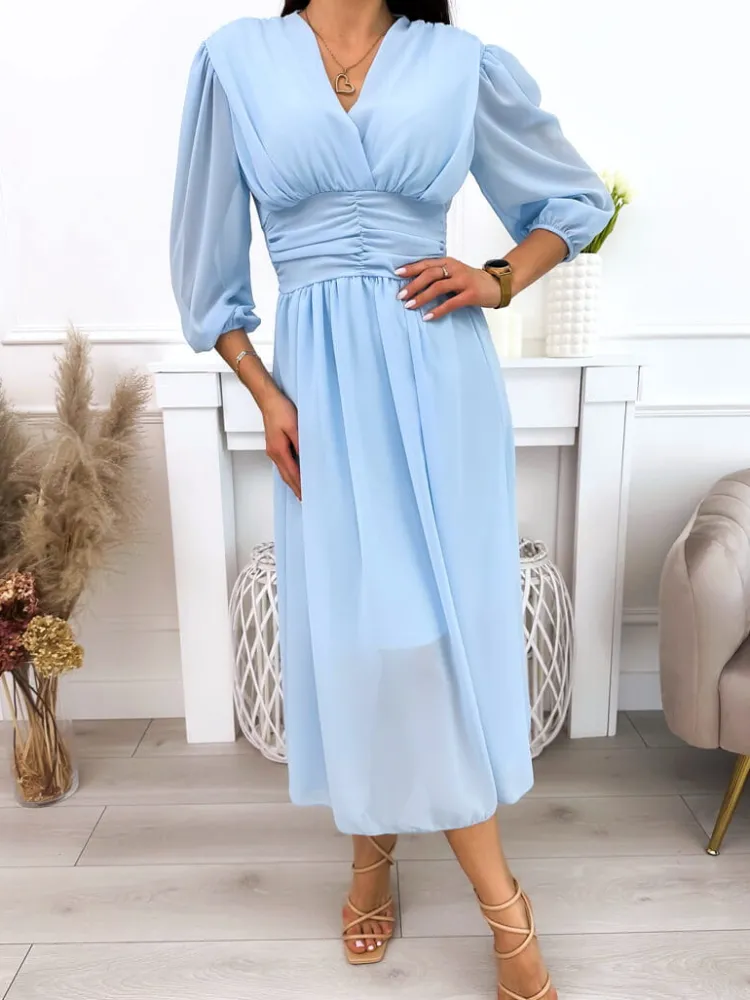 Błękitna Sukienka 12155-95-A|Modna Kiecka Outlet