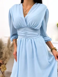 Błękitna Sukienka 12155-95-A|Modna Kiecka Outlet