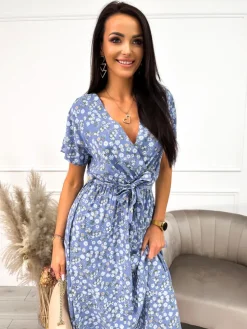 Błękitna Sukienka Maxi w Kwiaty 12412-83-A|Modna Kiecka Hot