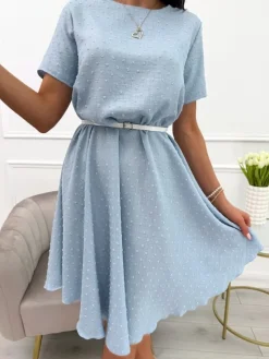 Błękitna Sukienka Oversize 13920-294-A|Modna Kiecka New
