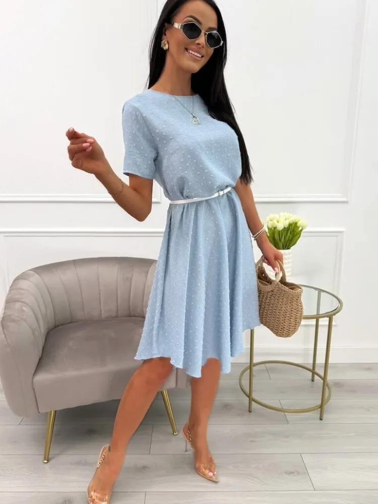 Błękitna Sukienka Oversize 13920-294-A|Modna Kiecka New