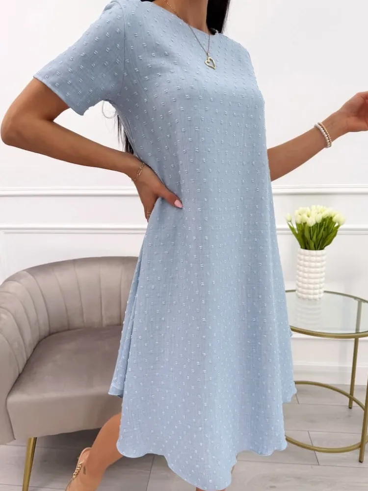 Błękitna Sukienka Oversize 13920-294-A|Modna Kiecka New