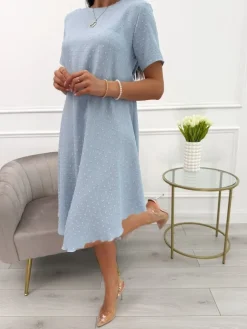 Błękitna Sukienka Oversize 13920-294-A|Modna Kiecka New