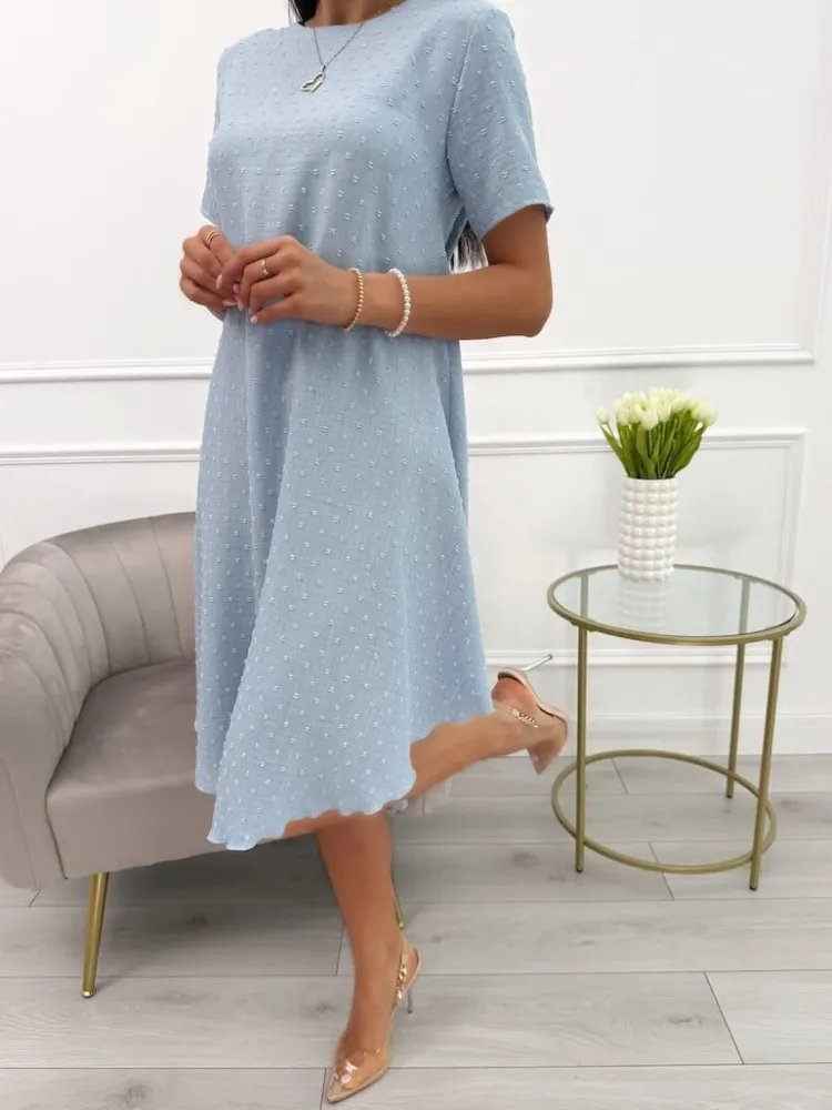Błękitna Sukienka Oversize 13920-294-A|Modna Kiecka New