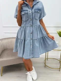 Błękitna Sukienka z Falbankami 13756-130-A|Modna Kiecka Fashion