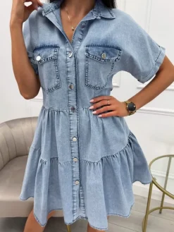 Błękitna Sukienka z Falbankami 13756-130-A|Modna Kiecka Fashion
