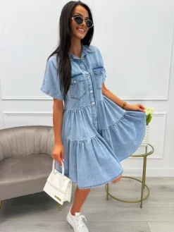 Błękitna Sukienka z Falbankami 13756-130-A|Modna Kiecka Fashion
