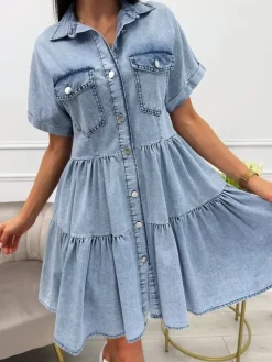 Błękitna Sukienka z Falbankami 13756-130-A|Modna Kiecka Fashion