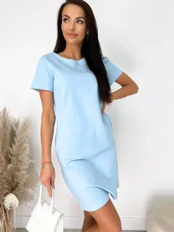 Błękitna Sukienka z Kieszeniami 9472-185-B|Modna Kiecka Sale