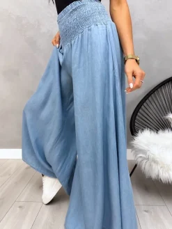 Błękitne Jeansowe Spodnie z Szeroką Nogawką 12588-69-C|Modna Kiecka New