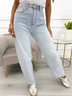Błękitne Spodnie o Kroju Mom Jeans 13828-269-A|Modna Kiecka Best