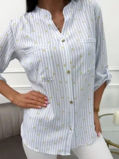 Błękitno-Biała Bluzka w Paski 13706-83-A|Modna Kiecka Fashion