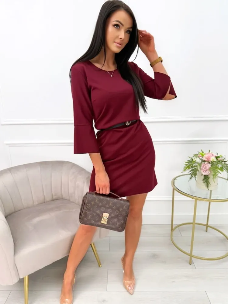 Bordowa Klasyczna Sukienka 13514-118-A|Modna Kiecka Online