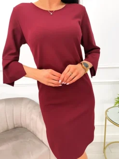 Bordowa Klasyczna Sukienka 13514-118-A|Modna Kiecka Online