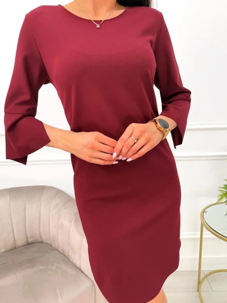 Bordowa Klasyczna Sukienka 13514-118-A|Modna Kiecka Online