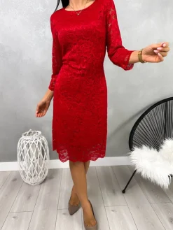 Bordowa Koronkowa Sukienka 11436-505-E|Modna Kiecka Hot