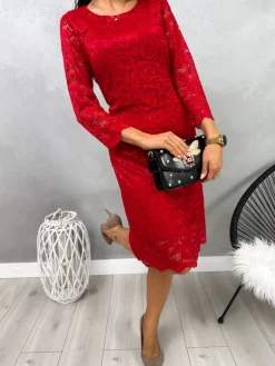 Bordowa Koronkowa Sukienka 11436-505-E|Modna Kiecka Hot