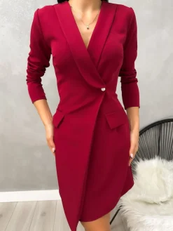 Bordowa Marynarkowa Sukienka 11195-351-D|Modna Kiecka Clearance