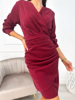 Bordowa Połyskująca Sukienka 11160-175-A|Modna Kiecka Online
