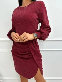 Bordowa Połyskująca Sukienka 13354-145-A|Modna Kiecka Outlet