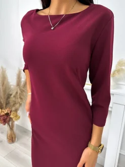 Bordowa Sukienka z Kieszeniami 11372-219-A|Modna Kiecka Discount