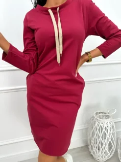 Bordowa Sukienka z Kieszeniami 13454-49-B|Modna Kiecka Discount