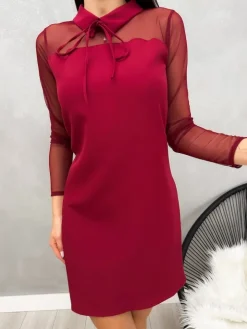 Bordowa Sukienka z Kołnierzykiem 13232-361-A|Modna Kiecka New