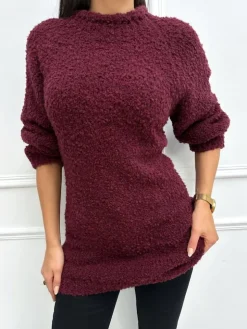Bordowa Sweterkowa Sukienka/Tunika 13370-242-A|Modna Kiecka Online