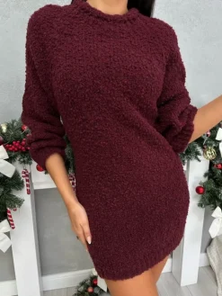 Bordowa Sweterkowa Sukienka/Tunika 13370-242-A|Modna Kiecka Online