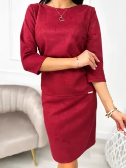 Bordowa Zamszowa Sukienka 11132-281-B|Modna Kiecka Best