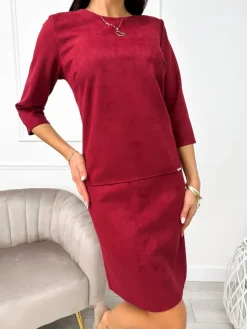 Bordowa Zamszowa Sukienka 11132-281-B|Modna Kiecka Best