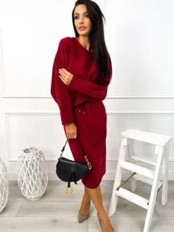 Bordowy Komplet Bluza + Spódnica 12836-302-B|Modna Kiecka Outlet