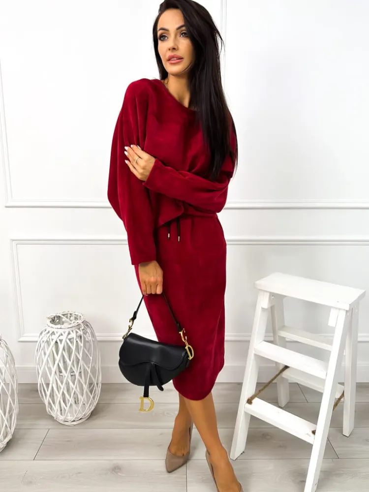 Bordowy Komplet Bluza + Spódnica 12836-302-B|Modna Kiecka Outlet