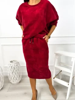 Bordowy Komplet Bluza + Spódnica 12836-302-B|Modna Kiecka Outlet
