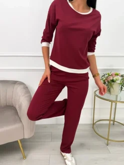 Bordowy Komplet Bluzka+Spodnie 13592-173-B|Modna Kiecka Clearance