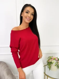 Bordowy Sweterek z Ozdobną Kieszonką 9540-521-I|Modna Kiecka Outlet