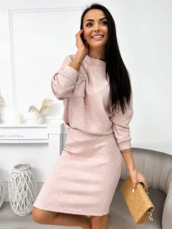 Brzoskwiniowy Sweterkowy Komplet ze Spódnicą 9085-347-G|Modna Kiecka Outlet