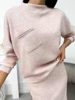 Brzoskwiniowy Sweterkowy Komplet ze Spódnicą 9085-347-G|Modna Kiecka Outlet