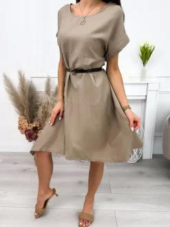 Brązowa Asymetryczna Sukienka 12189-274-A|Modna Kiecka Clearance