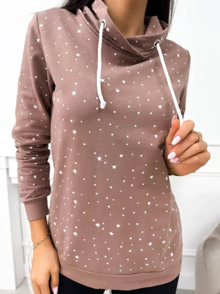 Brązowa Bluza w Biały Wzór 11490-260-A|Modna Kiecka Fashion